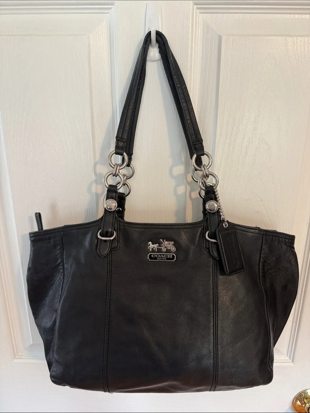Coach Mia Inlaid Black Leather East West Gallery Tote #16740
